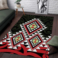Kia Ora Aotearoa Area Rug 2025 Pasifika Maori Taniko Motifs LT14 Black - Polynesian Pride