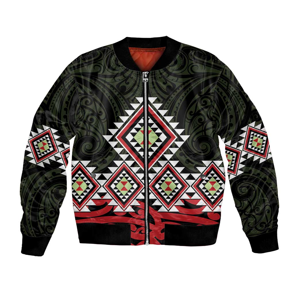 Kia Ora Aotearoa Bomber Jacket 2025 Pasifika Maori Taniko Motifs LT14 Unisex Black - Polynesian Pride