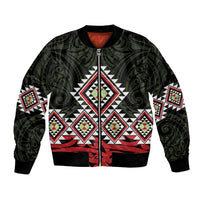 Kia Ora Aotearoa Bomber Jacket 2025 Pasifika Maori Taniko Motifs LT14 Unisex Black - Polynesian Pride