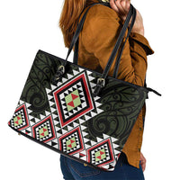 Kia Ora Aotearoa Leather Tote Bag 2025 Pasifika Maori Taniko Motifs LT14 - Polynesian Pride