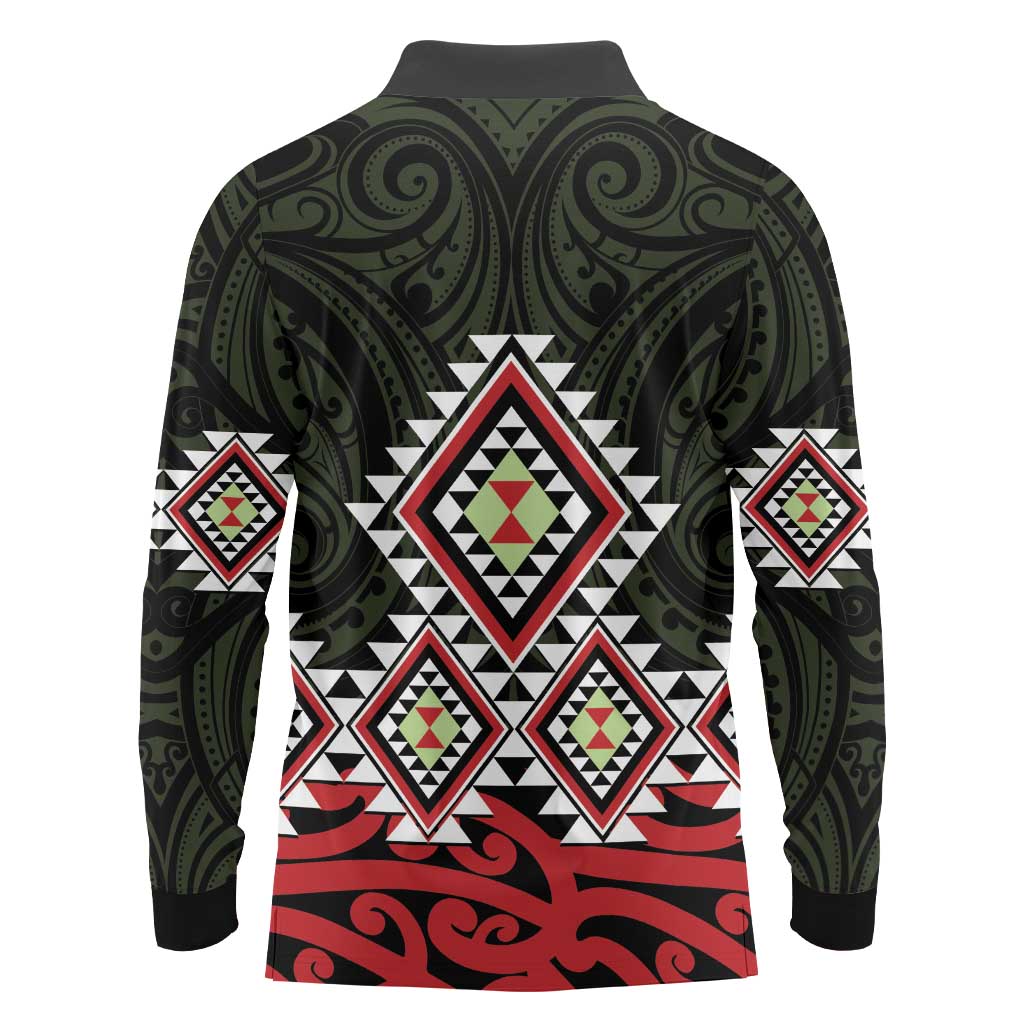 Kia Ora Aotearoa Long Sleeve Polo Shirt 2025 Pasifika Maori Taniko Motifs LT14 - Polynesian Pride