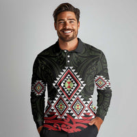 Kia Ora Aotearoa Long Sleeve Polo Shirt 2025 Pasifika Maori Taniko Motifs LT14 - Polynesian Pride