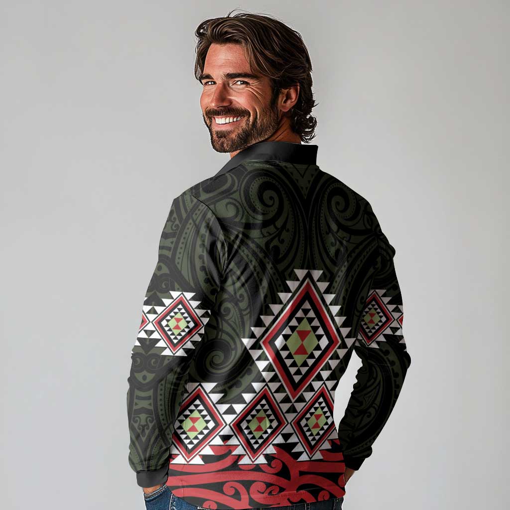 Kia Ora Aotearoa Long Sleeve Polo Shirt 2025 Pasifika Maori Taniko Motifs LT14 - Polynesian Pride