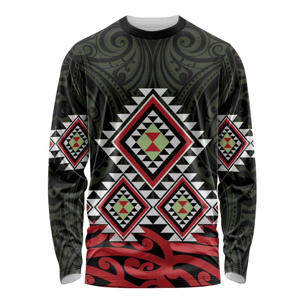 Kia Ora Aotearoa Long Sleeve Shirt 2025 Pasifika Maori Taniko Motifs LT14 Unisex Black - Polynesian Pride