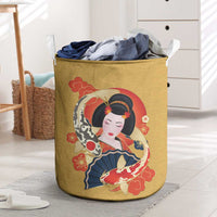 Japanese Geisha Koi Fish Laundry Basket Cherry Blossoms Yellow Seigaiha Pattern LT14 Yellow - Polynesian Pride
