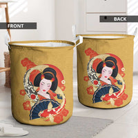 Japanese Geisha Koi Fish Laundry Basket Cherry Blossoms Yellow Seigaiha Pattern LT14 - Polynesian Pride