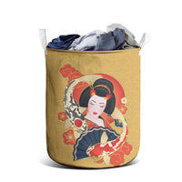 Japanese Geisha Koi Fish Laundry Basket Cherry Blossoms Yellow Seigaiha Pattern LT14 - Polynesian Pride