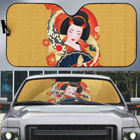 Japanese Geisha Koi Fish Auto Sun Shade Cherry Blossoms Yellow Seigaiha Pattern LT14 Yellow - Polynesian Pride