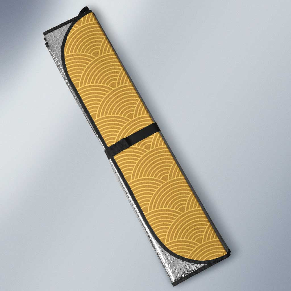 Japanese Geisha Koi Fish Auto Sun Shade Cherry Blossoms Yellow Seigaiha Pattern LT14 - Polynesian Pride