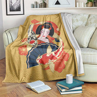 Japanese Geisha Koi Fish Blanket Cherry Blossoms Yellow Seigaiha Pattern LT14 Yellow - Polynesian Pride