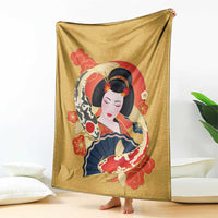 Japanese Geisha Koi Fish Blanket Cherry Blossoms Yellow Seigaiha Pattern LT14 - Polynesian Pride