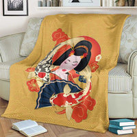 Japanese Geisha Koi Fish Blanket Cherry Blossoms Yellow Seigaiha Pattern LT14 - Polynesian Pride