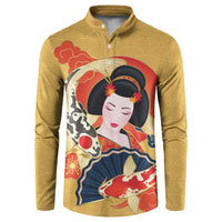 Japanese Geisha Koi Fish Button Sweatshirt Cherry Blossoms Yellow Seigaiha Pattern LT14 Yellow - Polynesian Pride