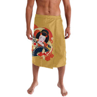 Japanese Geisha Koi Fish Lavalava Cherry Blossoms Yellow Seigaiha Pattern LT14 Yellow - Polynesian Pride