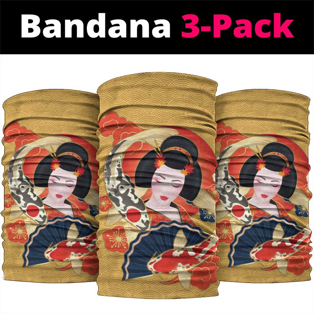Japanese Geisha Koi Fish Neck Gaiter Cherry Blossoms Yellow Seigaiha Pattern LT14 package One Size: 25*50cm Yellow - Polynesian Pride