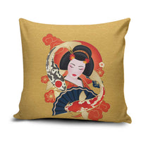 Japanese Geisha Koi Fish Pillow Cover Cherry Blossoms Yellow Seigaiha Pattern LT14 Yellow - Polynesian Pride