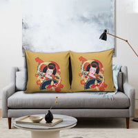 Japanese Geisha Koi Fish Pillow Cover Cherry Blossoms Yellow Seigaiha Pattern LT14 - Polynesian Pride