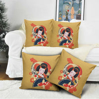 Japanese Geisha Koi Fish Pillow Cover Cherry Blossoms Yellow Seigaiha Pattern LT14 - Polynesian Pride