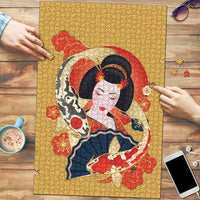 Japanese Geisha Koi Fish Puzzle Cherry Blossoms Yellow Seigaiha Pattern LT14 Yellow - Polynesian Pride
