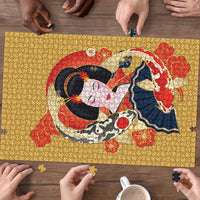 Japanese Geisha Koi Fish Puzzle Cherry Blossoms Yellow Seigaiha Pattern LT14 - Polynesian Pride