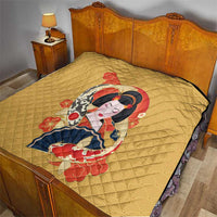 Japanese Geisha Koi Fish Quilt Cherry Blossoms Yellow Seigaiha Pattern LT14 - Polynesian Pride