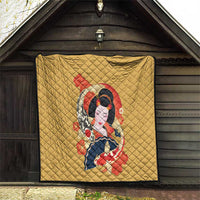 Japanese Geisha Koi Fish Quilt Cherry Blossoms Yellow Seigaiha Pattern LT14 - Polynesian Pride