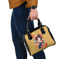 Japanese Geisha Koi Fish Shoulder Handbag Cherry Blossoms Yellow Seigaiha Pattern LT14 - Polynesian Pride