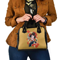 Japanese Geisha Koi Fish Shoulder Handbag Cherry Blossoms Yellow Seigaiha Pattern LT14 - Polynesian Pride