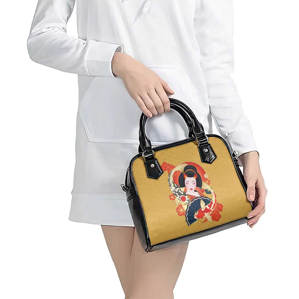 Japanese Geisha Koi Fish Shoulder Handbag Cherry Blossoms Yellow Seigaiha Pattern LT14 - Polynesian Pride