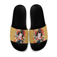 Japanese Geisha Koi Fish Slide Sandals Cherry Blossoms Yellow Seigaiha Pattern LT14 Yellow - Polynesian Pride