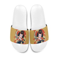 Japanese Geisha Koi Fish Slide Sandals Cherry Blossoms Yellow Seigaiha Pattern LT14 Yellow - Polynesian Pride
