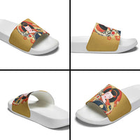 Japanese Geisha Koi Fish Slide Sandals Cherry Blossoms Yellow Seigaiha Pattern LT14 - Polynesian Pride