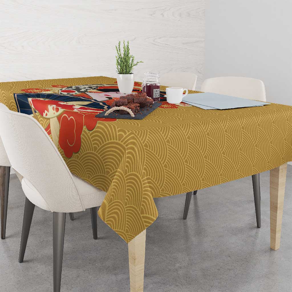 Japanese Geisha Koi Fish Tablecloth Cherry Blossoms Yellow Seigaiha Pattern LT14 - Polynesian Pride