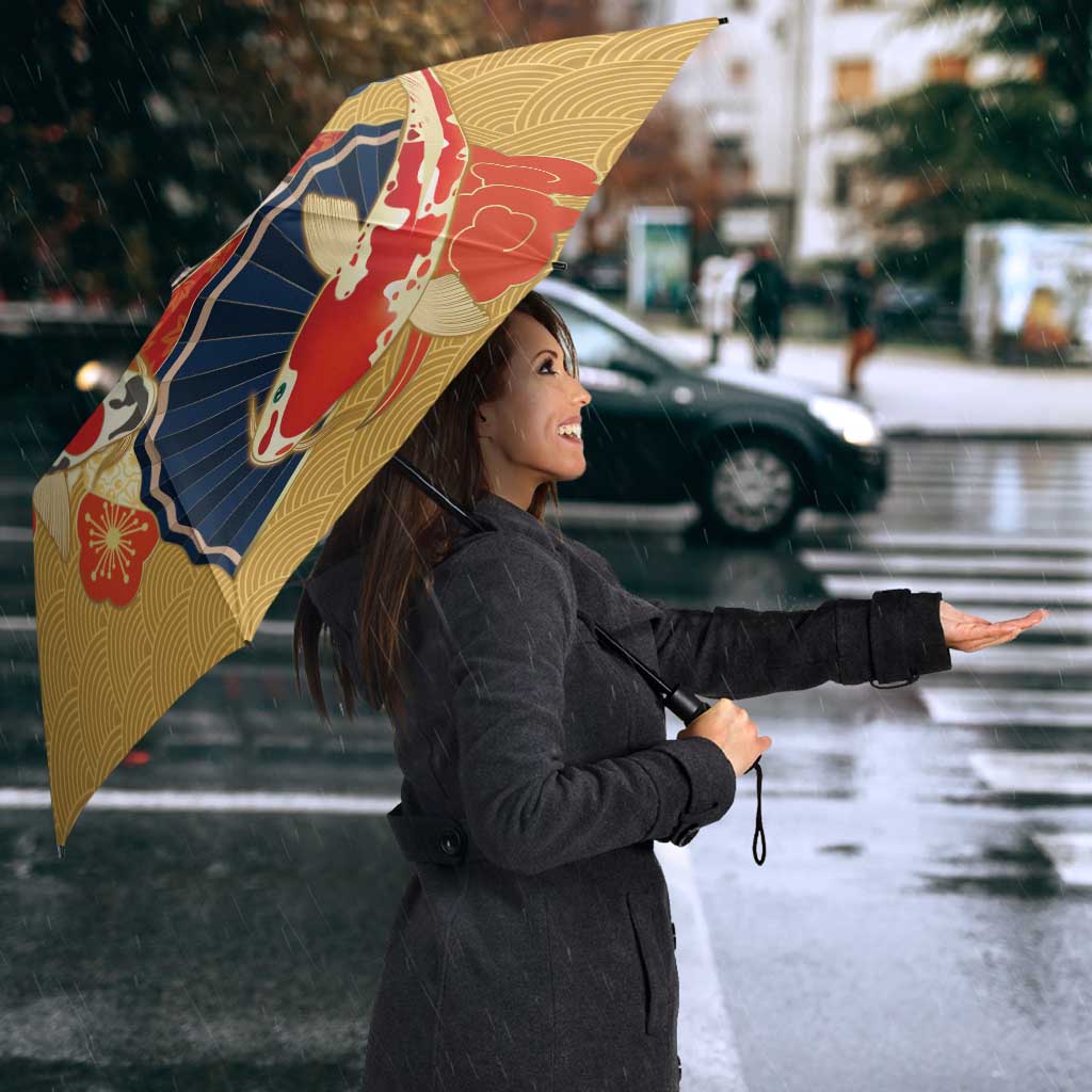 Japanese Geisha Koi Fish Umbrella Cherry Blossoms Yellow Seigaiha Pattern LT14 - Polynesian Pride
