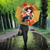Japanese Geisha Koi Fish Umbrella Cherry Blossoms Yellow Seigaiha Pattern LT14 - Polynesian Pride