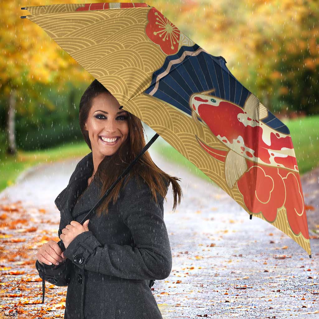 Japanese Geisha Koi Fish Umbrella Cherry Blossoms Yellow Seigaiha Pattern LT14 - Polynesian Pride