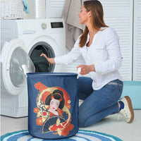 Japanese Geisha Koi Fish Laundry Basket Cherry Blossoms Blue Seigaiha Pattern LT14 - Polynesian Pride