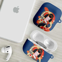Japanese Geisha Koi Fish AirPods Case Cherry Blossoms Blue Seigaiha Pattern LT14 - Polynesian Pride