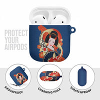 Japanese Geisha Koi Fish AirPods Case Cherry Blossoms Blue Seigaiha Pattern LT14 - Polynesian Pride