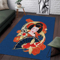 Japanese Geisha Koi Fish Area Rug Cherry Blossoms Blue Seigaiha Pattern LT14 Blue - Polynesian Pride