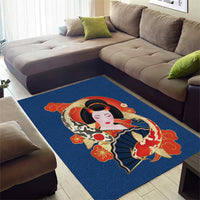 Japanese Geisha Koi Fish Area Rug Cherry Blossoms Blue Seigaiha Pattern LT14 - Polynesian Pride