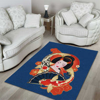Japanese Geisha Koi Fish Area Rug Cherry Blossoms Blue Seigaiha Pattern LT14 - Polynesian Pride
