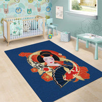 Japanese Geisha Koi Fish Area Rug Cherry Blossoms Blue Seigaiha Pattern LT14 - Polynesian Pride