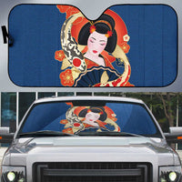 Japanese Geisha Koi Fish Auto Sun Shade Cherry Blossoms Blue Seigaiha Pattern LT14 Blue - Polynesian Pride