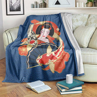 Japanese Geisha Koi Fish Blanket Cherry Blossoms Blue Seigaiha Pattern LT14 Blue - Polynesian Pride