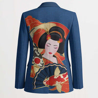 Japanese Geisha Koi Fish Blazer Cherry Blossoms Blue Seigaiha Pattern LT14 - Polynesian Pride
