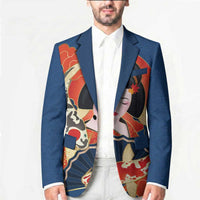 Japanese Geisha Koi Fish Blazer Cherry Blossoms Blue Seigaiha Pattern LT14 - Polynesian Pride