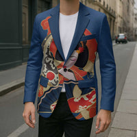 Japanese Geisha Koi Fish Blazer Cherry Blossoms Blue Seigaiha Pattern LT14 - Polynesian Pride