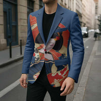 Japanese Geisha Koi Fish Blazer Cherry Blossoms Blue Seigaiha Pattern LT14 - Polynesian Pride