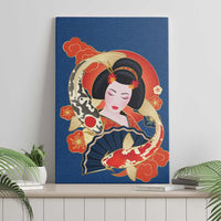 Japanese Geisha Koi Fish Canvas Wall Art Cherry Blossoms Blue Seigaiha Pattern LT14 - Polynesian Pride